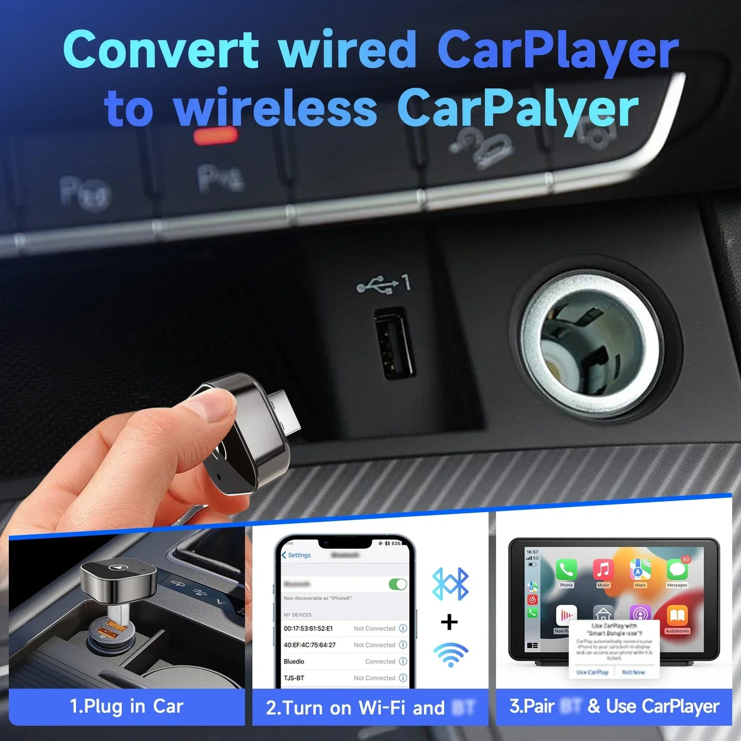 Adaptateur CarPlay & Android Auto Sans Fil – Plug & Play Universel