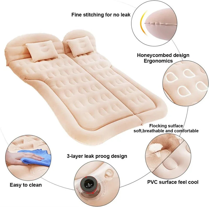 Matelas gonflable de voyage universel pour siège arrière – Canapé multifonction, oreiller, tapis de camping extérieur et coussin