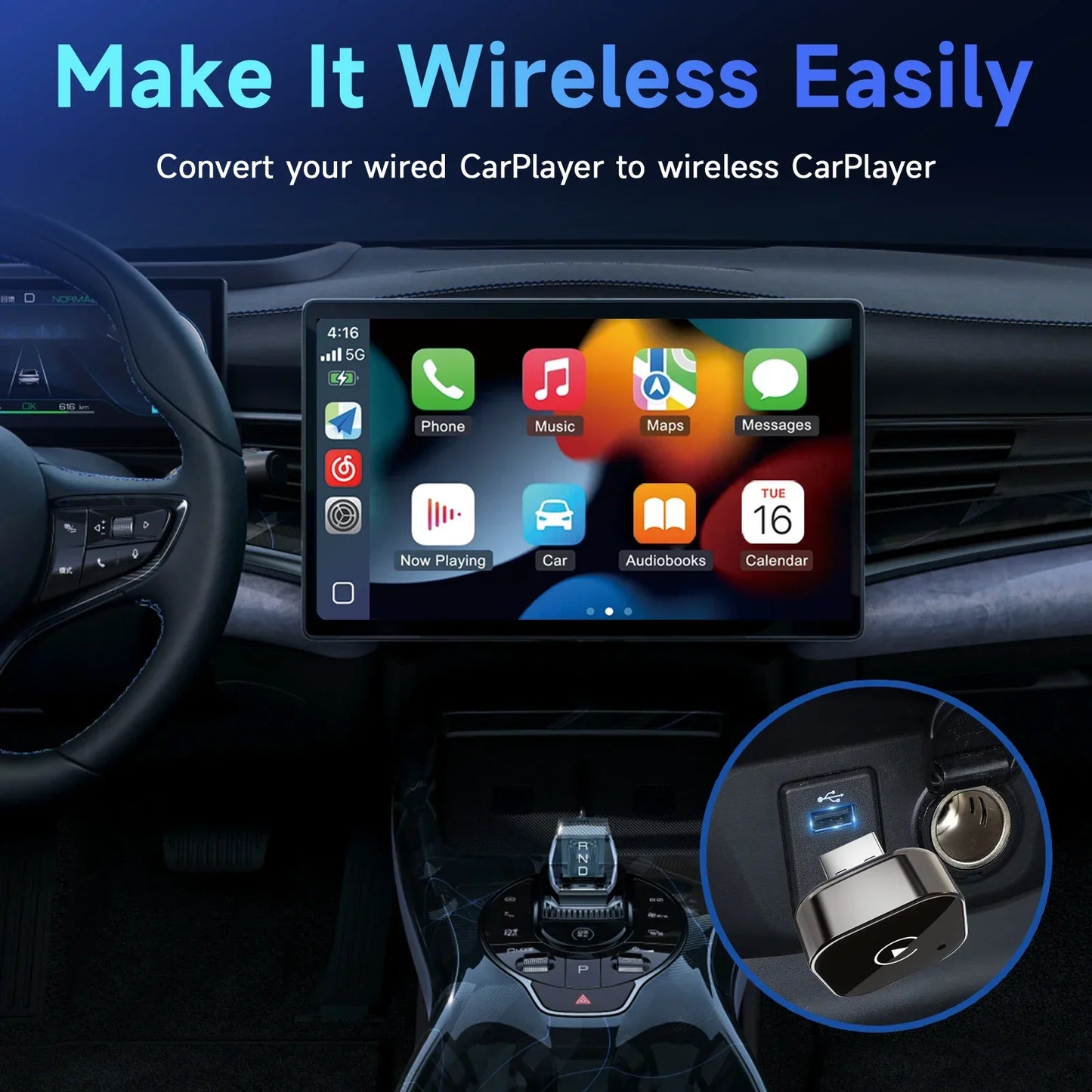 Adaptateur CarPlay & Android Auto Sans Fil – Plug & Play Universel